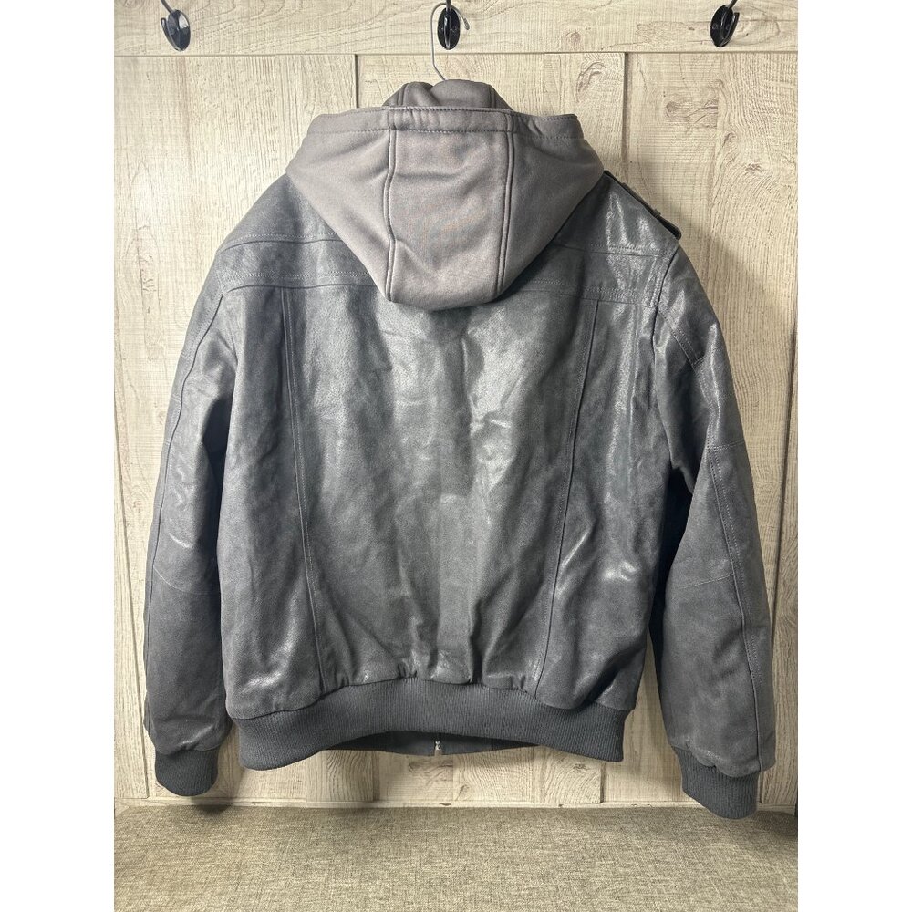 Mens Large Flavor Pigskin Leather Motorcycle Jacket Gray w/ Detachable Hood - Picture 3 of 10